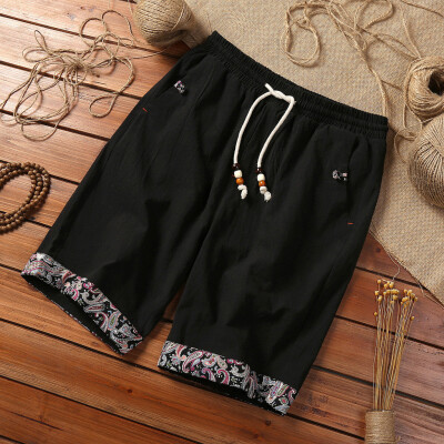 

Tailored Mens Fashion Summer Casual Print Pocket Drawstring Cotton Linen Short Pants