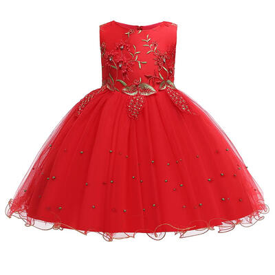 

Solid Color Print Dress Sleeveless O-neck Children Princess A-line Dresses
