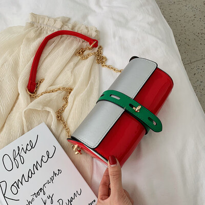 

Net red contrast bag summer new 2019 patent Boston pillow womens bag chain shoulder Messenger bag