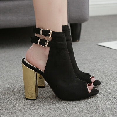 

Rose Womens Fashion Open-Toed Double Buckle Ankle Party Shoe High Heels Roman Sandal