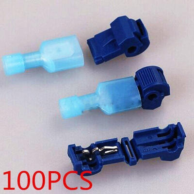 

New 100pcs Blue Quick Splice Lock Wire Terminals Crimp Electrical Cable Connector