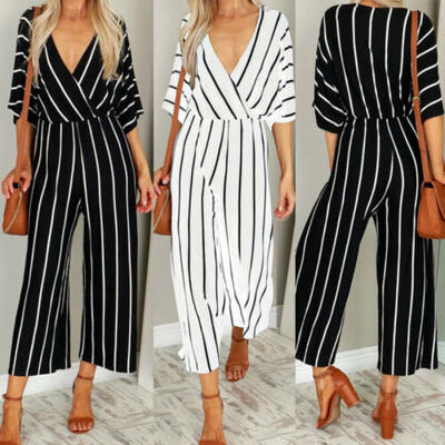 

Women Short Sleeve Striped Loose Baggy Trousers Overalls Pants Romper Jumpsuit