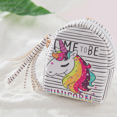 

New Fashion Women Girls Unicorn Coin Purse Card Bag Headset Case Cable Storage Bag Cartoon Pattern Pu Zero Wallet Mini Coin Bag