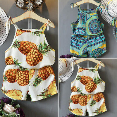 

Toddler Baby Girl Boho Sleveless Floral Tops Tank Shorts Pants Beach Outfit Set