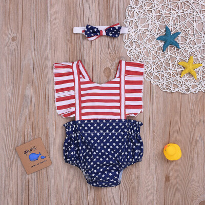 

Infant Baby Girls 4th of July Stars Striped Patriotic Backless Romper Bodysuit