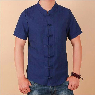 

2018 Summer New Men Shirt Fashion Chinese style Linen Slim Fit Casual Short Sleeves Shirt Camisa Social Business Dress Shirts