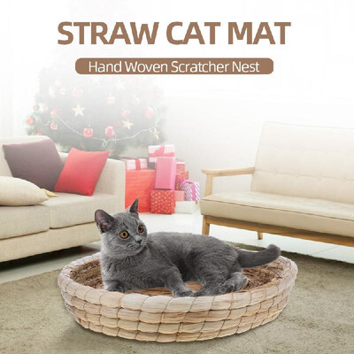 

Straw Cat Mat Hand Woven Scratching Nest Pad Cat Straw Weaving Cushion Bed for Cats Kittens Birds Rabbits