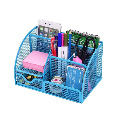 

7 Storage Compartments Multi-functional Mesh Desk Organizer Pen Holder Stationery Storage Container Box Collection Office School