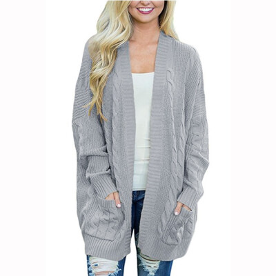 

Roseonmyhand Womens Winter Open Front Solid Pocket Cardigan Long Sleeve Sweater Coat