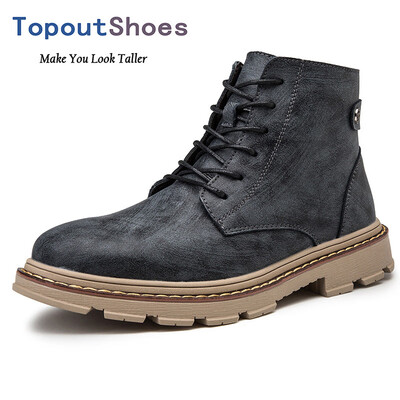 

TopoutShoes Height Increasing Men Ankle Boots Leather Elevator Martin Boot Look Taller 34inch 85cm