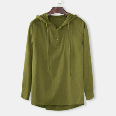 

Mens Casual Hooded T-Shirt Hoodies Long Sleeve Button Shirts Linen Tops Blouses
