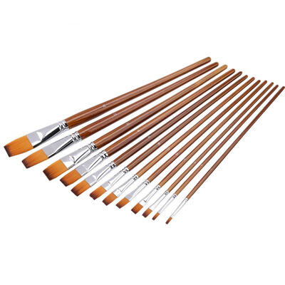 

Greensen 13Pcs Nylon Hair Watercolor Oil Painting Flat Brush Set Wooden Handle Professional Art Supplies
