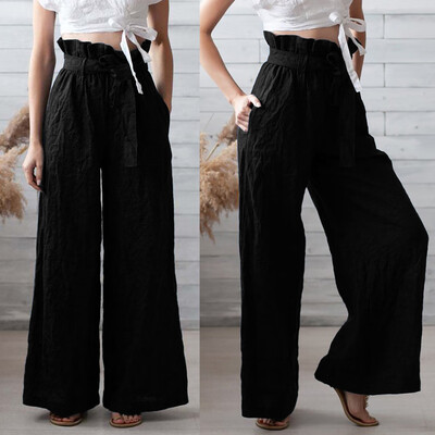 

Tailored Womens Wild Fashion Casual Loose Solid Color Cotton Cropped Trousers