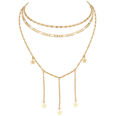 

Multilayer Pentagram Sequins Boho Necklaces Pendants Long Alloy Gold Chain Statement Necklace Collier Femme Creative