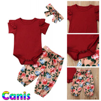 

UK Summer Newborn Baby Girls Bodysuit Romper Floral Pants Outfits Set Clothes