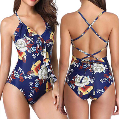 

Saidsome Womens One Piece Monokini Tie Back Tummy Control V-Neck Strappy Swimweat