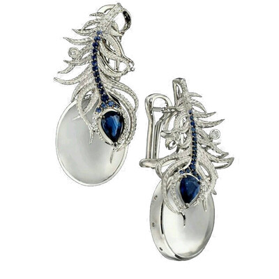 

Vintage Faux Moonstone Feather Huggie Earrings Party Charm Women Jewelry Gift