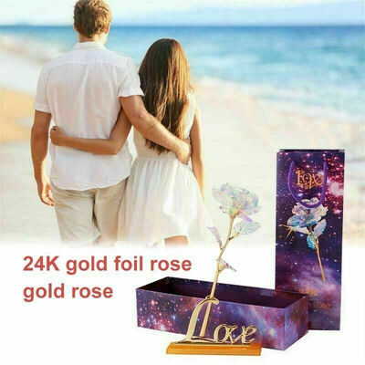 

Galaxy 24K Gold Rose Valentines Day Gift Romantic Crystal Flower With Gift Box