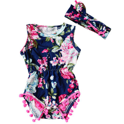 

Newborn Baby Girl Summer Clothes Flower Romper Jumpsuit Headband Outfits Sunsuit