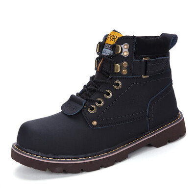 

Mens Boots Genuine Leather Martin Boots Casual High Cut Shoes For Men Yellow Black Brown Size 35-46