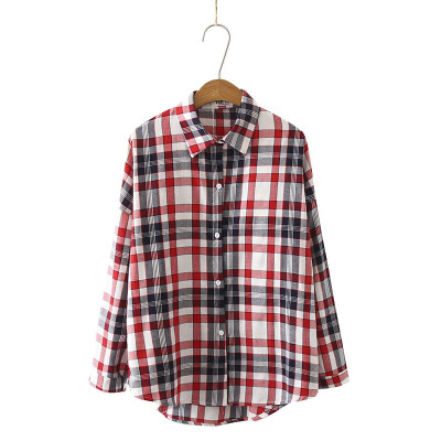 

Korean Fashion Plaid Printed Blouses Shirt Women Long Sleeve Lapel Shirt Office Lady Tops Female Loose Casual Blusas