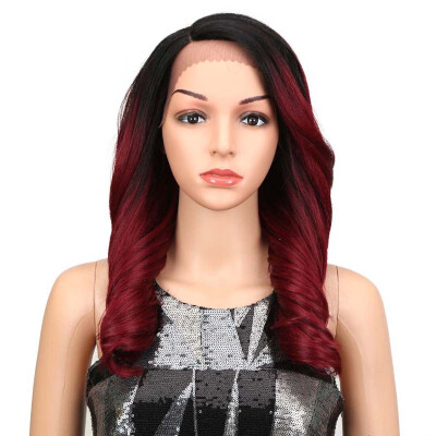 

Noble 20"Inch High Temperature Fiber Hair Omber Gold Wavy Hair Long Loose Wavy Wigs Red Synthetic Lace Front Wig