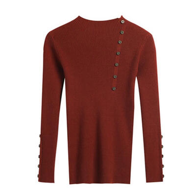 

Knitted Sweater Elastic Bottoming Jumper Women Long Sleeve Slim Button Tops