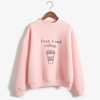 

Starmoon Women O-Neck Solid Color Coffee Cup Pattern Long Sleeve Plus Velvet Sweatshirt