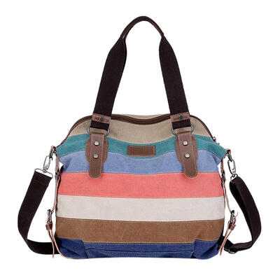 

Canvas Stripe Travel Women Tote Handbag Casual Large Crossbody Shoulder Bag
