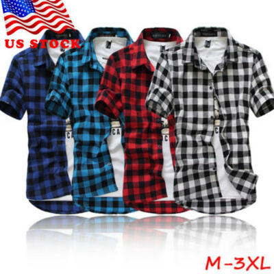 

Fashion Mens Summer Casual Dress Shirt Mens Plaid Short Sleeve Shirts Tops Tee