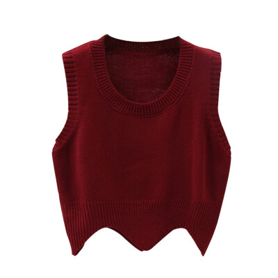 

Fashion Solid Colors Womens Sweater Knit O Neck Sleeveless Short Pullover Sweater Vest Wavy Edge Autumn Winter Warm pullover