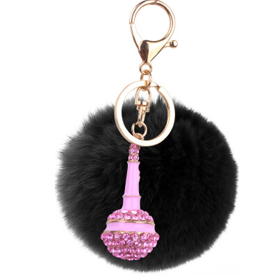 

Plush Rex Rabbit Hair Ball Alloy Keychain Bag Car Mobile Phone Accessories