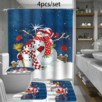 

Christmas Snowman Bathroom Rug Mat Toilet Cover Set Shower Curtain 180180cm