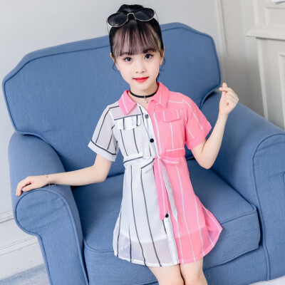 

Summer Casual Baby Girls Short Sleeve Striped Print Patchwork Tutu Dress Kids Toddler Pageant Sundress