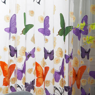 

100200cm Rod Offset Printing Butterfly Screen Window Curtain Translucidus Tulle