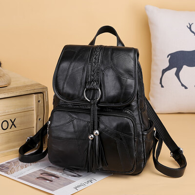 

Womens fringed shoulder bag sheepskin pattern small backpack womens early autumn fashion travel soft leather large capacity busi