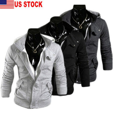 

Men Zipper Slim Hooded Korean Style Coat Jacket Cardigan Outwear Blouse Sweater