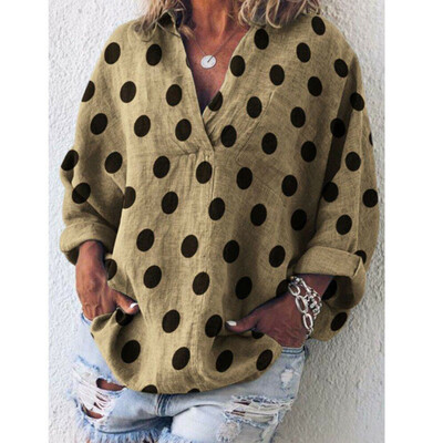 

Women V Neck Loose Long Sleeve Blouse Cotton Linen Summer Casual T Shirt Tops