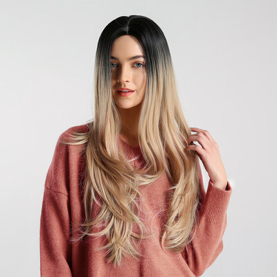 

〖Follure〗Mix Color Gradient Wig Lady Long Curly Hair Synthetic Wig Fashion Wavy Wigs Cap