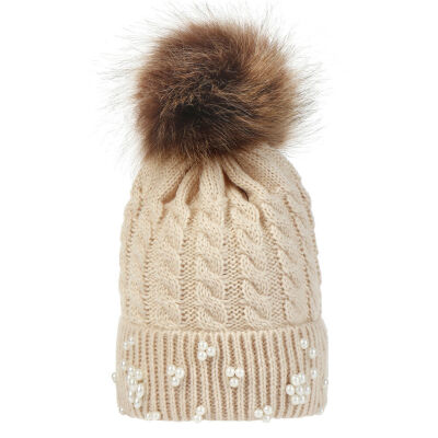 

New Cute Kids Baby Warm Winter Pearl Knit Beanie Fur Pom Pom Hat Crochet Ski Cap