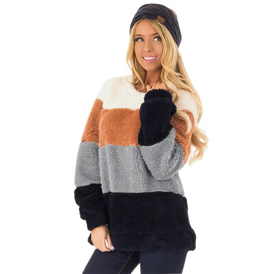

Tailored Womens Casual Long Sleeve Color Block Pullover Sweatshirt Fuzzy Fleece Tops