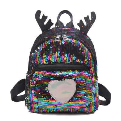 

Heart Sequins Travel Backpacks Women Glitter Small Shoulder School Bags