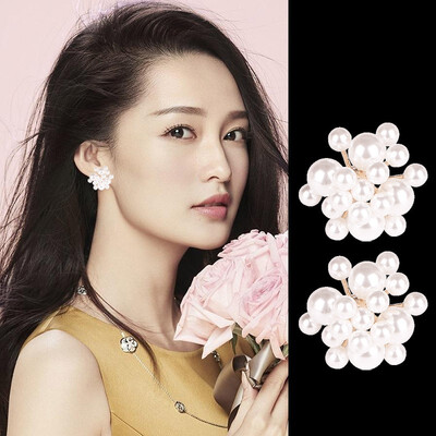 

925 silver needle pearl earrings temperament flower trend short hair earrings