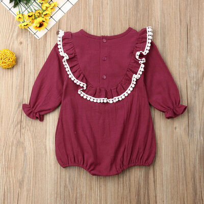 

Newborn Infant Baby GIrls Long Sleeve Frill Solid Romper Bodysuit Clothes