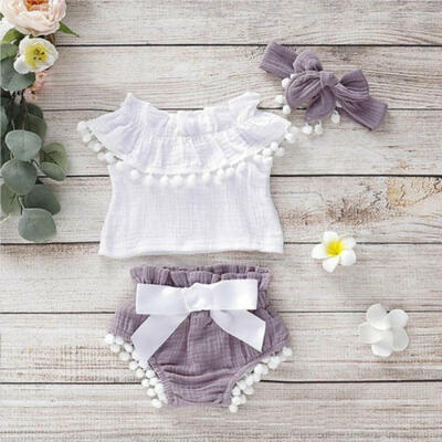 

UK Newborn Infant Baby Girls Kids Ruffle Tops Shorts Summer Cotton Linen Clothes
