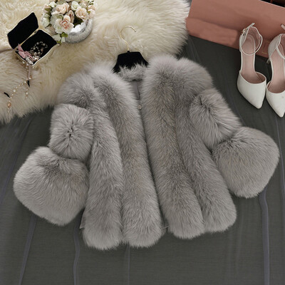 

Roseonmyhand Women Fashion Solid Jackets Fur Short Stitching Faux Fur Coat