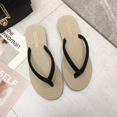 

Herringbone slippers lady summer ins flat toes out fashion students wear vacation beach cool