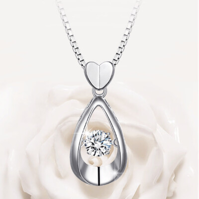 

Silver Beating Heart Diamonds Spin Hollow Pendant NecklaceWithout Chain