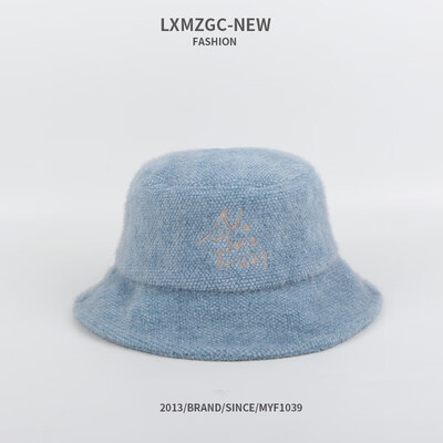 

Japanese sweet lady letters embroidered flat top basin hat autumn&winter new thick plush warm fisherman hat