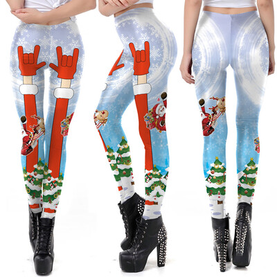

Tailored Womens Christmas Santa Claus Elk Print Tighten High Waist Pencil Pants Trousers